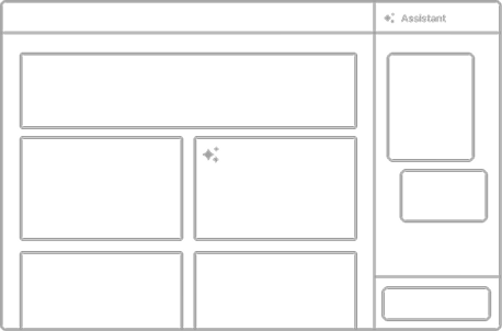 Wireframe of a dashboard layout with the Assistant panel on the right